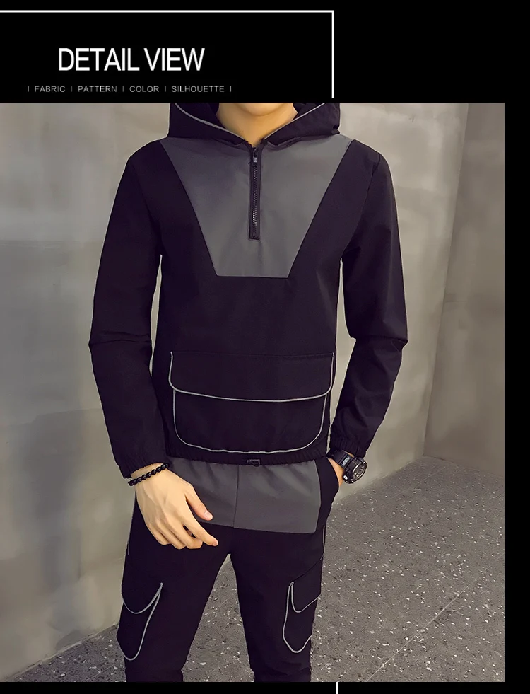Tracksuit Sportwear Hoodies Sweatshirt&Pant Suit Plus Size 3xl Autumn Men Causal Splicing Contrast Sets Camo Jacket+Pants 2Pc