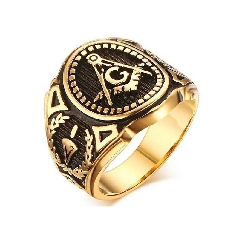 

Fashion Punk Masonic Anniversary Rings For Men Gold Color Mens Ring Wholesale Lots Bulk Indian Jewelry
