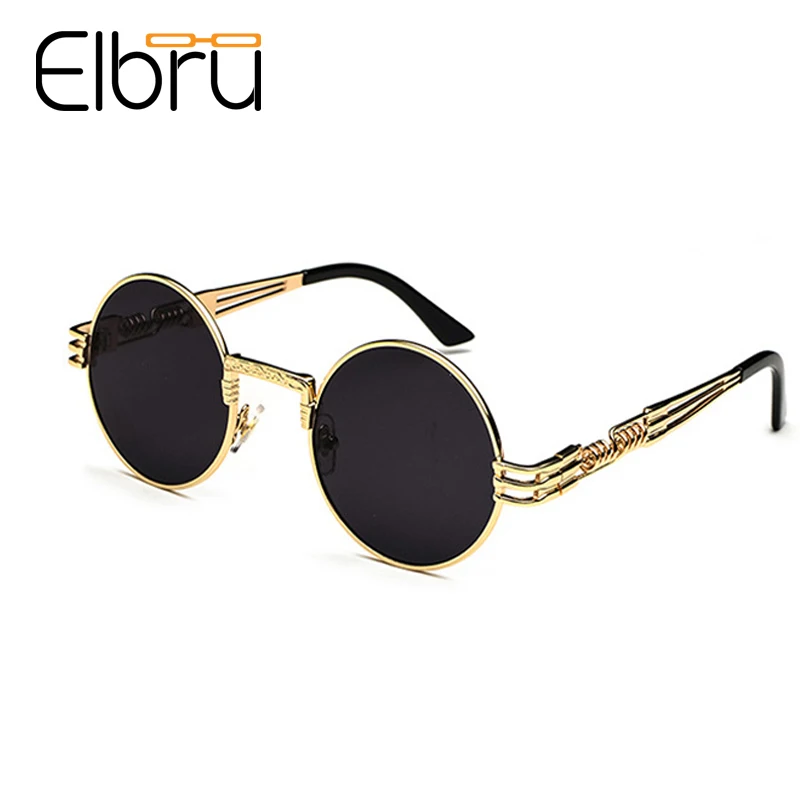 

Elbru Retro Steam Punk Sun Glasses Brand Designer Metal Round Sun Glasses Anti UV400 Shades Eyeglasses Eyewear For Men Women