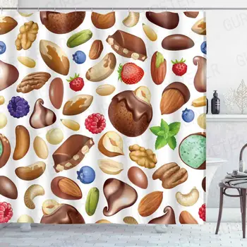 

MTMETY Shower Curtain Bathroom Waterproof Cortinas Modern Fresh Fruit Peach Print Polyester Fabric Ridea Artistic Decorating