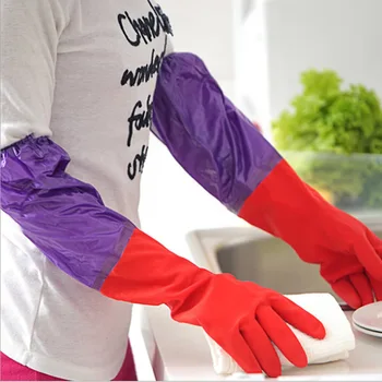 

Velvet thickened and lengthened warm and cotton rubber gloves latex waterproof gloves kitchen washing and laundry gloves
