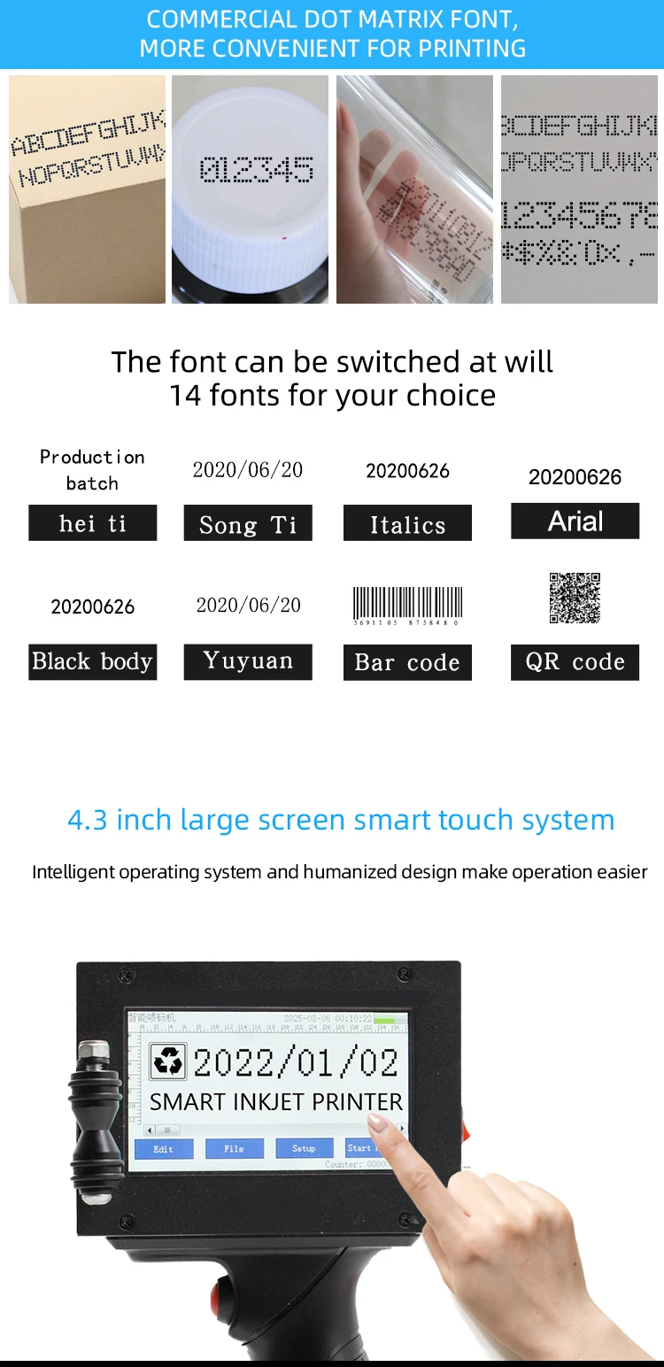 25.4mm One-inch Handheld Inkjet Printer Small Coder Packaging Production Date Shelf Life QR Code Barcode Logo Quick Dry Spray