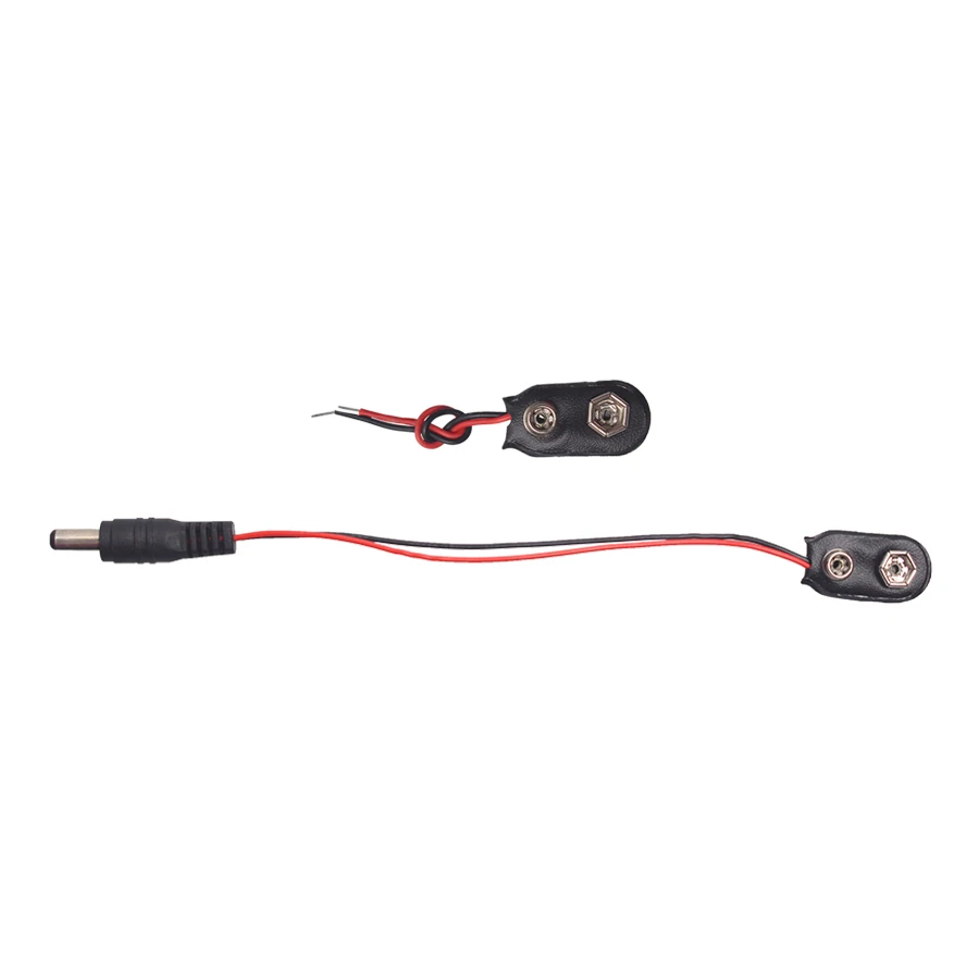 

1Pcs 9V Plug Battery Button With DC 5.5*2.1mm Plug Male Line Adapter Cable 9V Battery Connector Faux Leather Shell 2 Wired