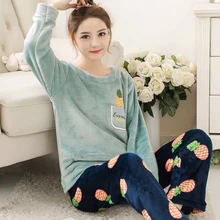 2021 Womens Pajamas Set Winter Thick Warm Flannel Pajama Sets Cartoon Pyjamas Women Homewear Animal Sleepwear Female Pajama