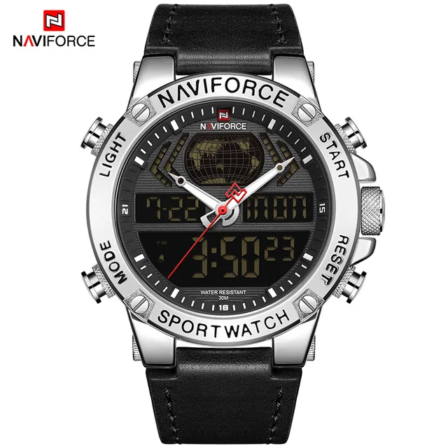 NAVIFORCE часы Мужские лучший бренд Роскошные Цифровые Аналоговые спортивные наручные часы военные из натуральной кожи мужские часы Relogio Masculino 9164 - Цвет: SBB