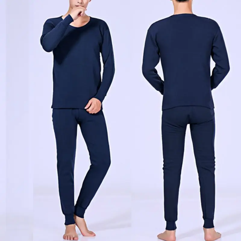 Mens Thermal Underwear Autumn Winter Plus Velvet Thicken Solid Long Sleep Suit Casual Winter Clothes Mens Warm Pants Winter Sets