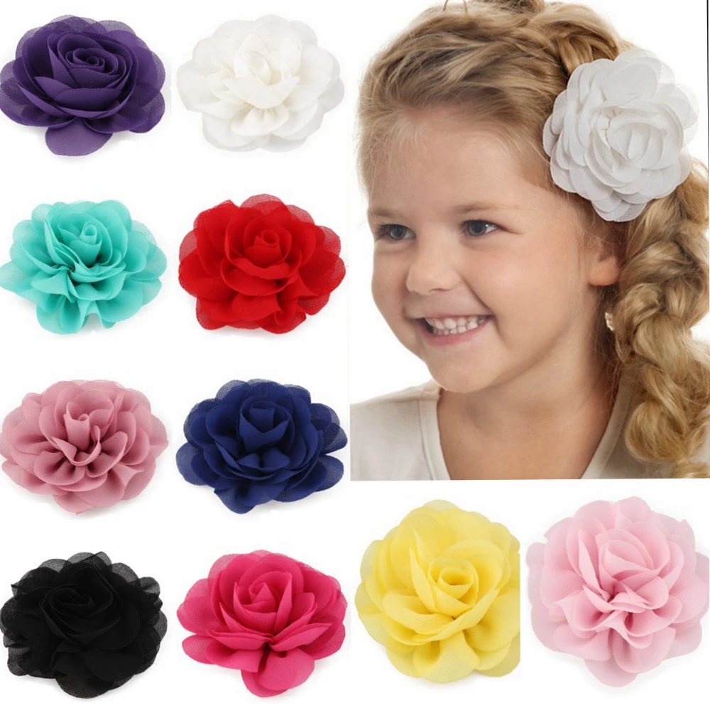 85cmNewbornChiffonPetalsPoppyFlowerHairClipsRolledRoseFabric