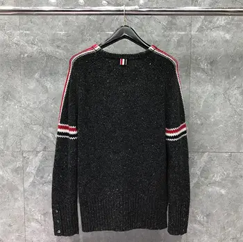 

2020 Fashion TB THOM Brand Sweaters Men Women Slim Fit O-Neck Pullover Clothing Striped Wool Thick Spring Winter Casual Coat