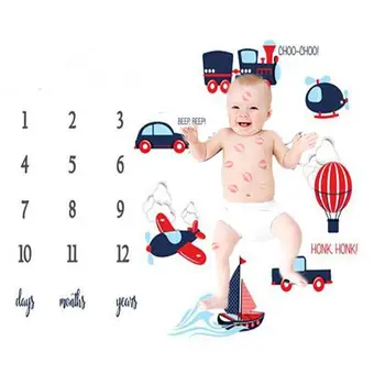 

Newborn Baby Milestone Number Phone Pattern Cloud Balloon Flower Pattern Mat Blanket Photography Background Backdrop Cloth