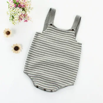 

Toddler Stars Striped Knitted Sweater Rompers Gray Color Baby Kids Sweet Clothing Rompers