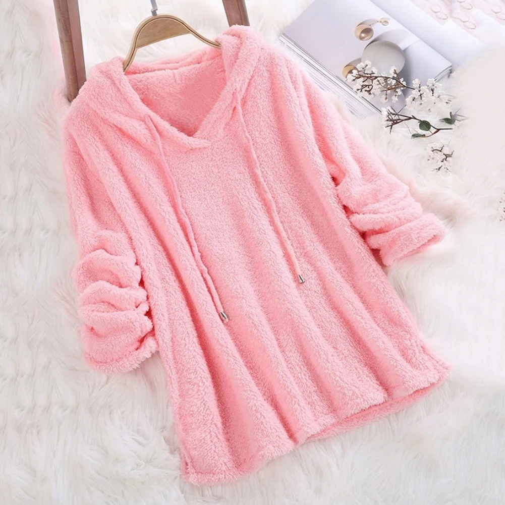 

Long Sleeve Sweatshirts Fashion Women Fleece Hoodie Solid Color Autumn And Winter Double Faced Wool Comfortable Tops