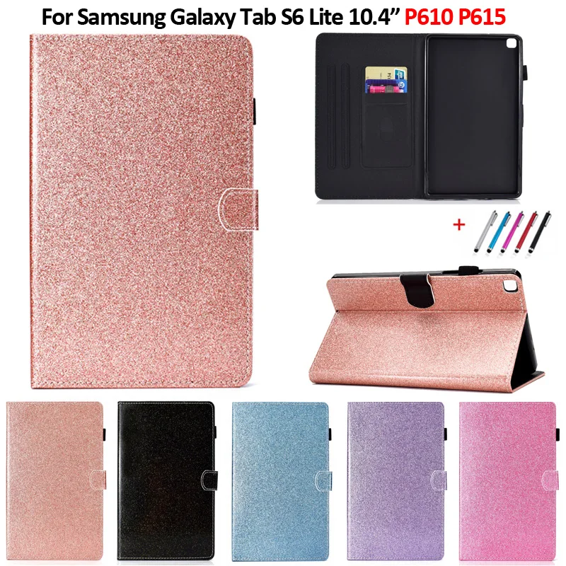 Чехол для Samsung Tab S6 Lite 10 4 дюймов SM P610 P615 блестящие Флип Стенд кожаный чехол