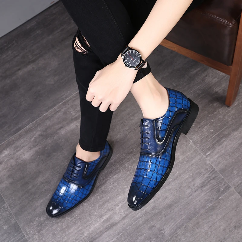 Merkmak/Новые мужские кожаные туфли с узором «крокодиловая кожа» Повседневные модельные туфли на шнуровке, большие размеры 37-48 Мужская Свадебная обувь на плоской подошве