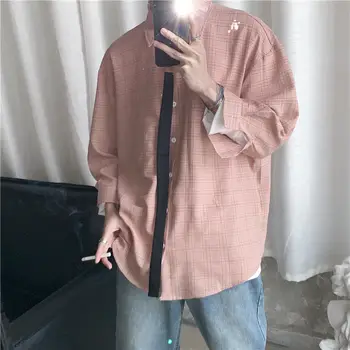 

2020 Spring And Summer New Youth Popular Ins Lattice Seven-point Sleeve Shirt Fashion Casual Loose Single-breasted Shirt
