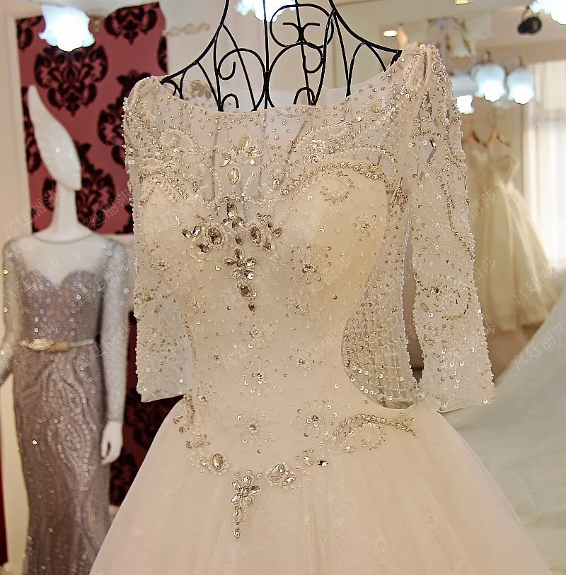 Vestido de Noiva Princesa Luxo Свадебные платья со стразами с длинным шлейфом из бисера Кружева Свадебные платья бальное платье невесты платье с цветами