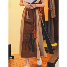 

2021 chinese style improved hanfu skirt splicing design vintage elegant long dress for woman girl flower printing dress