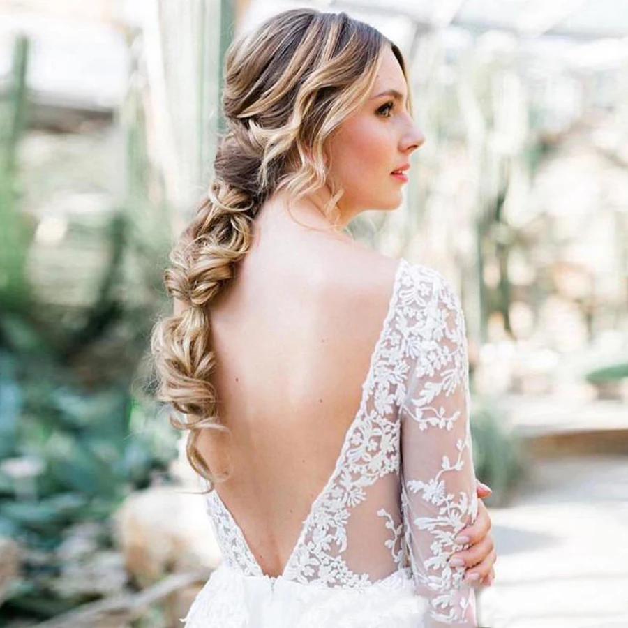 Сексуальные прозрачные кружевные свадебные платья Vestido De Noiva с длинным рукавом, вырез лодочкой, открытая спина, свадебные платья для невесты, Robe De Mariee
