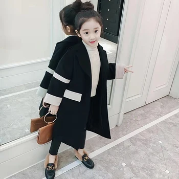 

New Sale Turn-down Collar Casual Girl Coats Kids Baby Girl Long Sleeve Wool Jackets Outwear Autumn Winter Kids Girl Clothing