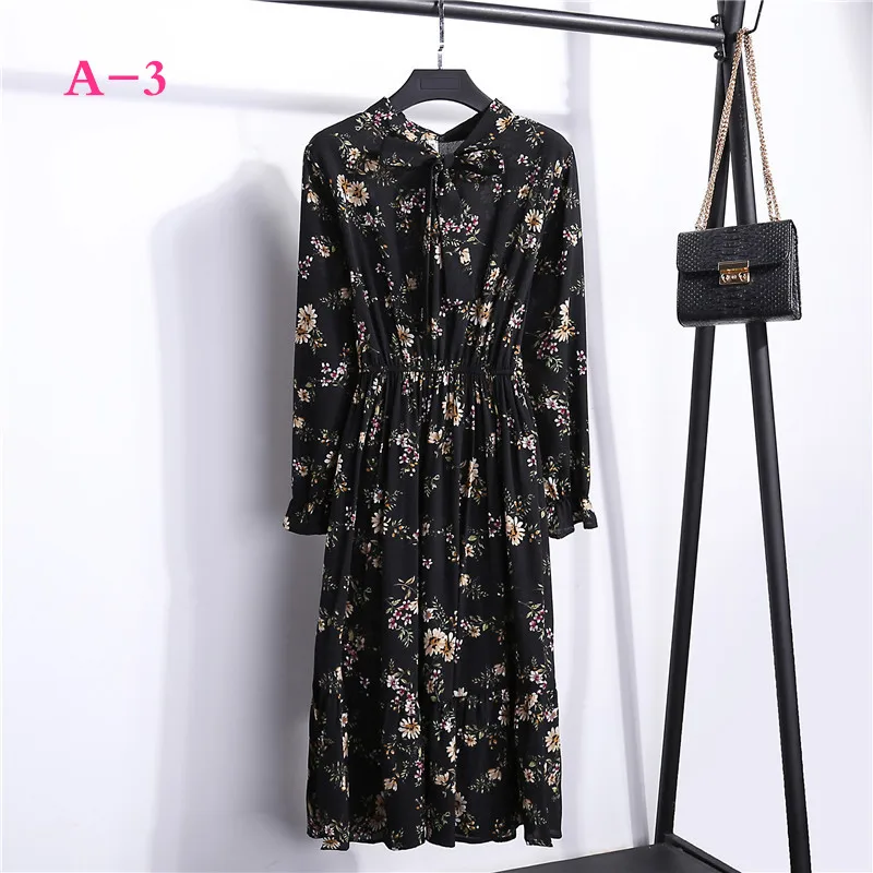 Корейская черная рубашка Vestidos для офиса, в горошек, винтажные осенние платья, Женское зимнее платье, миди однотонное платье с длинным рукавом для женщин - Цвет: A-3