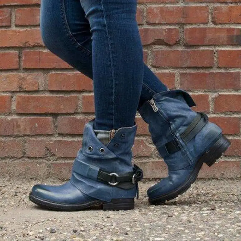 Женские ботинки до середины икры; chaussure; ботинки гладиаторские размера плюс на низком каблуке; Винтажная обувь из искусственной кожи; женская обувь; zapatos mujer sapato; H654