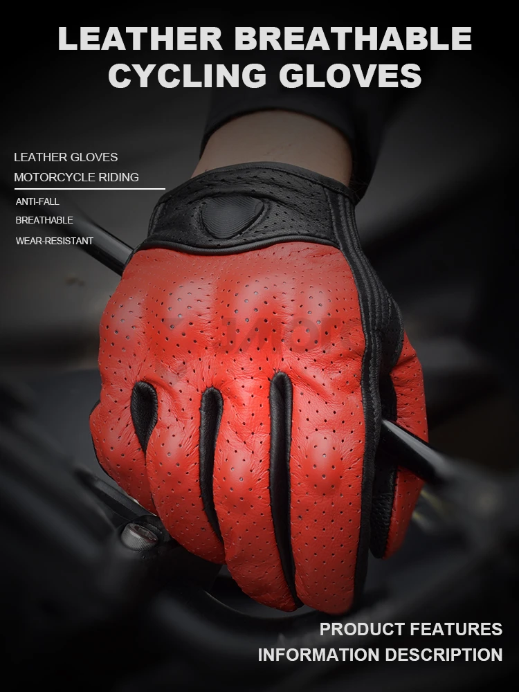 Summer Perforated Motorcycle Gloves ICO-N Goat Leather Breathable Moto Guantes Touch Screen Motorbike Motocross Gloves Bicycle Vintage Helmet Motorcycle