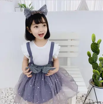 

girls suits 2020 summer baby girl sets ruffles t shirt with bow tulle dress children outfits wholesale