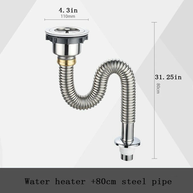 1pcs-31.25in-B Кухонная раковина очиститель воды одинарная мойка длинная сливная труба Раковина Нержавеющая Стальная водопроводная труба анти-мышь укуса аксессуары для раковины - Цвет: 1pcs-31.25in-B