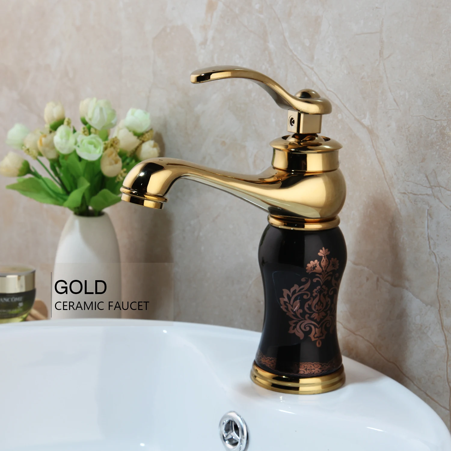 Golden Tap F JIENI Золотой полированный бортике смеситель для ванной кран поворотный одной ручкой смеситель горячей и холодной воды - Цвет: Golden Tap F