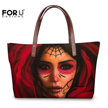 

FORUDESIGNS Soft Handbags Big New Fashion For Women Rose Gothic Girls With Tattoos Prints Red Shoulder Bags For Work/Shopping