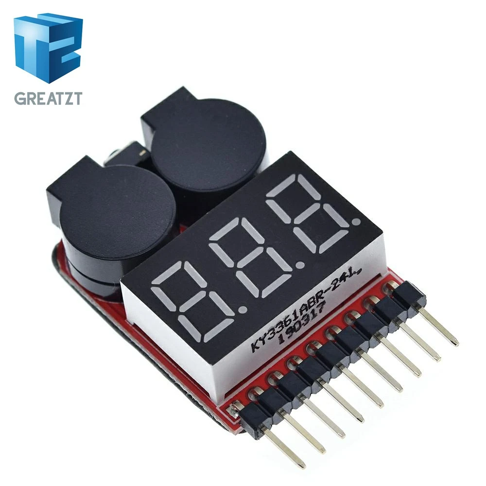 

F00872 Lipo Battery Voltage Tester Volt Meter Indicator Checker Dual Speaker 1S-8S Low Voltage Buzzer Alarm 2in1 2S 3S 4S 8S