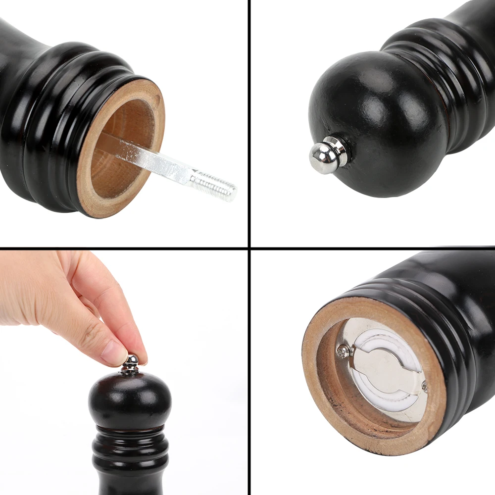 Salt and Pepper Mills Pepper Mill with Strong Adjustable Ceramic Grinder Solid Wood Manual Control Kitchen Cooking BBQ Tools