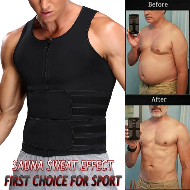 XL Men Hot Neoprene Workout Sauna Tank Top Zipper Waist Trainer Vest Weight Loss Body Shaper Compression Shirt Gym Clothes Corset by Aliver