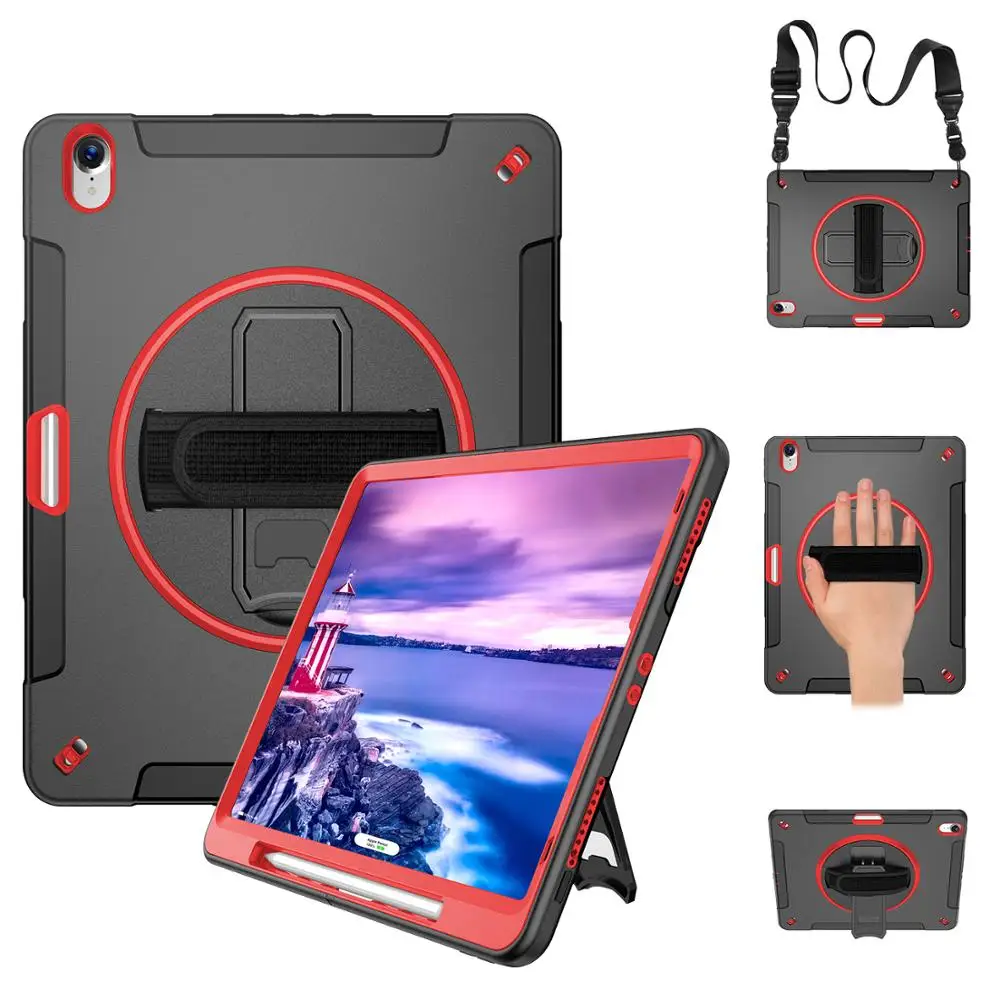 Red with Strap Чехол для планшета iPad Pro 12,9 дюйма 3-го поколения держатель карандаша 360 Вращающаяся подставка ремешок для рук Защита FTLBX - Цвет: Red with Strap