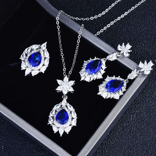 Amazon.com: Royal Blue Sapphire 925 Sterling Silver Jewelry set for Women  Bracelet Hoop Earrings Necklace pendant Ring ( Set-10) : Clothing, Shoes &  Jewelry