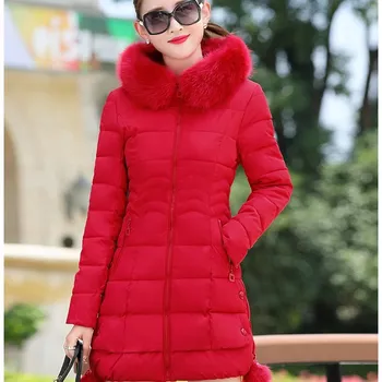 

Fashion Autumn Winter Fur Collar Winter Jackets Casual Cotton Padded Pockets Solid Parkas Women Long Sleeve Thicken Outerwear