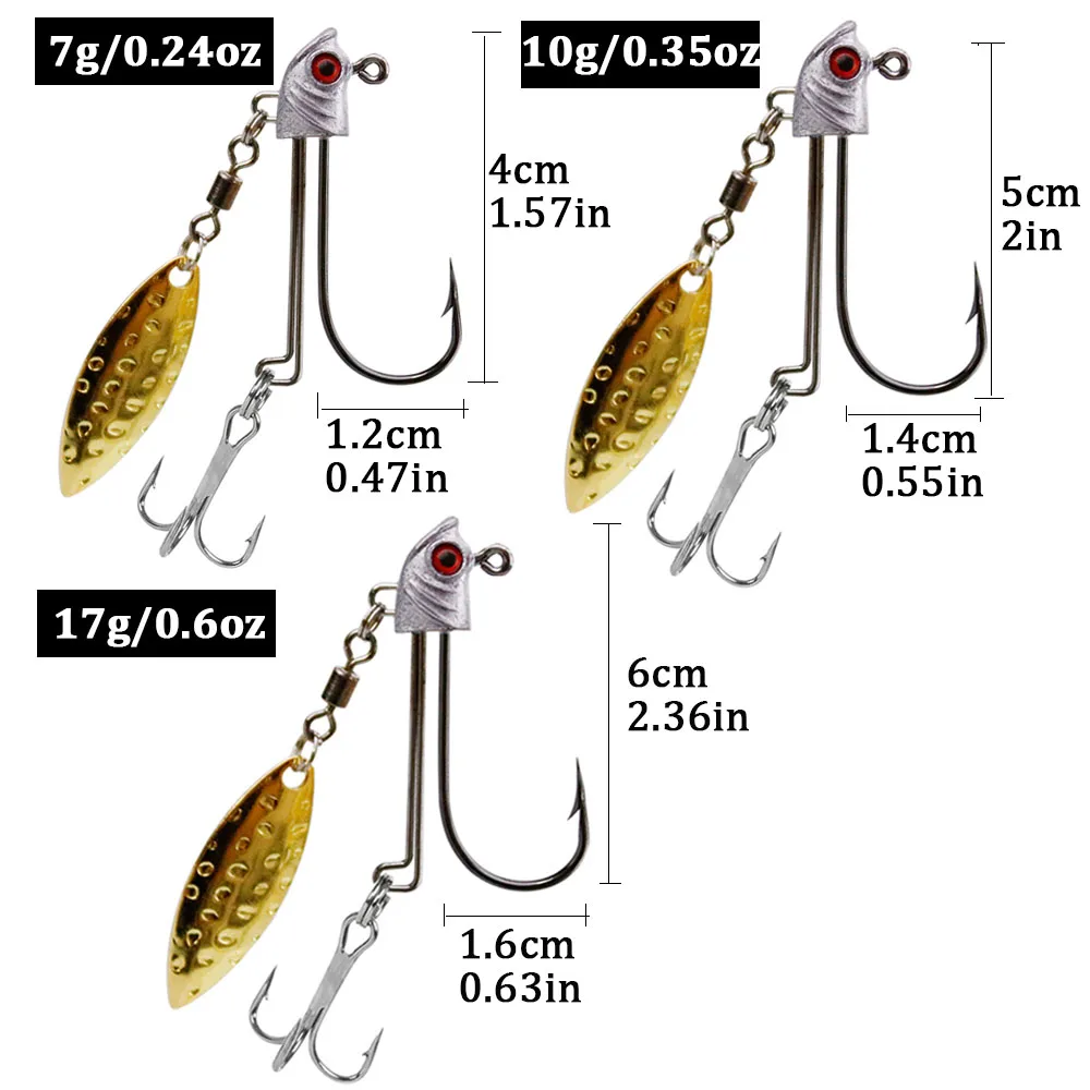1 piece Jig Head Fishing Hook with Spinner Blade 7g 10g 17g Barbed Fishhook  For Soft Worm Lure