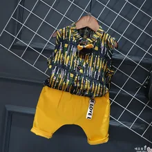 2 szt. WLG Boys modna odzież dziecięca letnia koszula z nadrukiem i żółty krótki zestaw Baby Boy wszystkie dopasowane ubrania na 2-6 lat