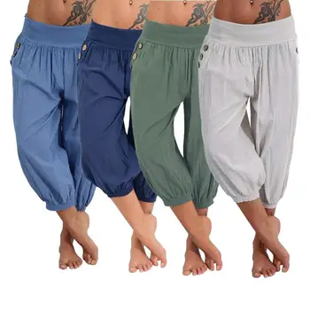 

Plus Size Solid Color Harem Capri Pants Loose Elastic Waist Wide Leg Trousers