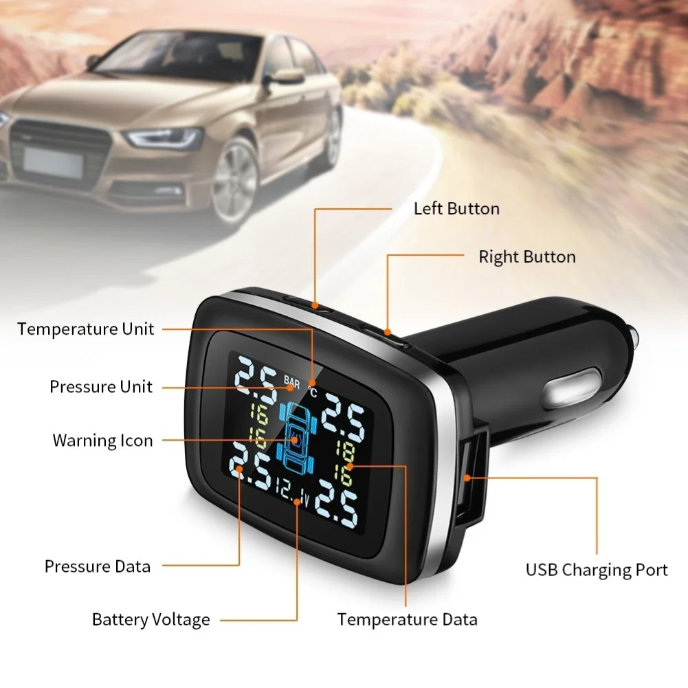  TPMS LED inalámbrico con alarma de presión de neumático de coche Monitor Sistema de Visualización d
