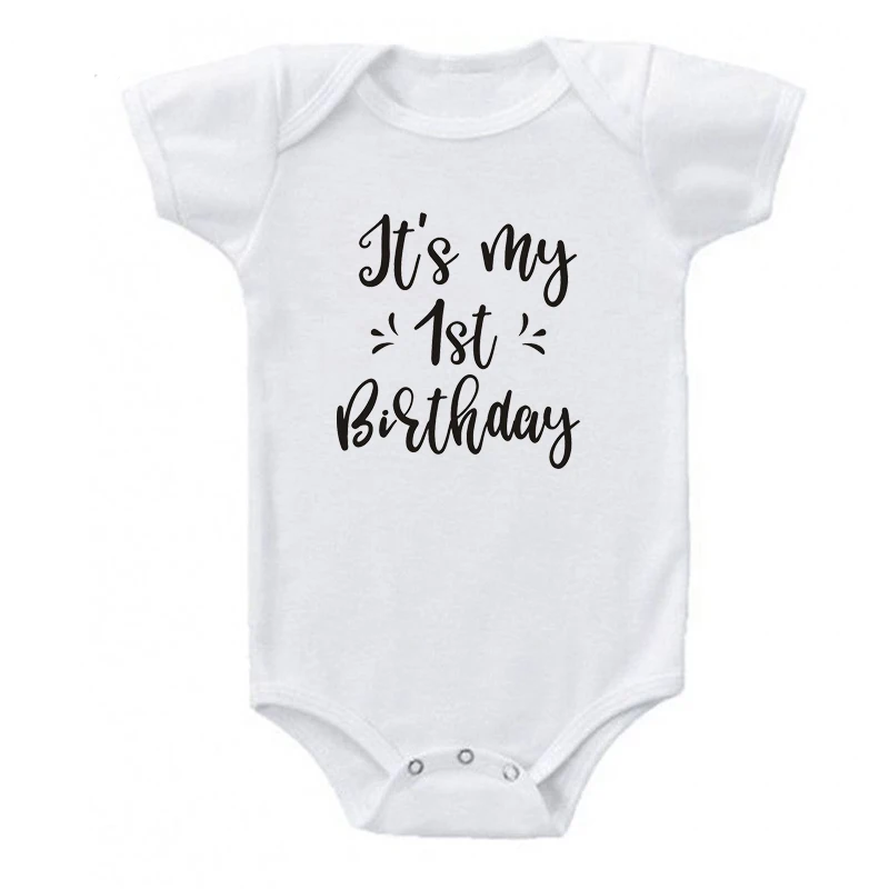 Белый Детский комбинезон с принтом «It's My 1st Birthday», Милый хлопковый боди с короткими рукавами, ползунки для девочек и мальчиков, детский комбинезон, одежда - Цвет: Белый