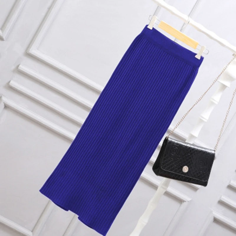 Royal Blue Belle Poque, Ретро стиль, женская трикотажная юбка миди с завышенной талией, новая женская одежда, винтажная мода, тонкая женская одежда - Цвет: Royal Blue
