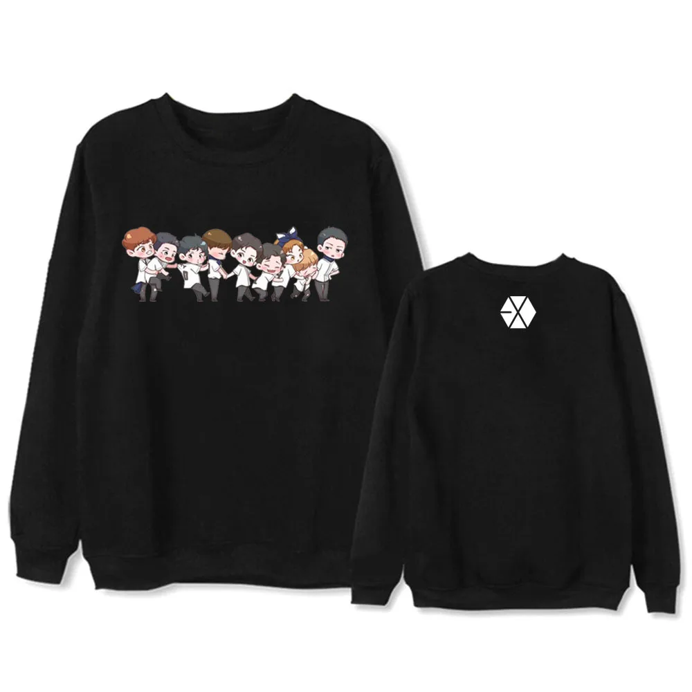 Kpop Черный Розовый EXO мультфильм свитшот с круглым вырезом женские зимние теплые пуловеры хип-хоп Уличная кавайная толстовка женская одежда