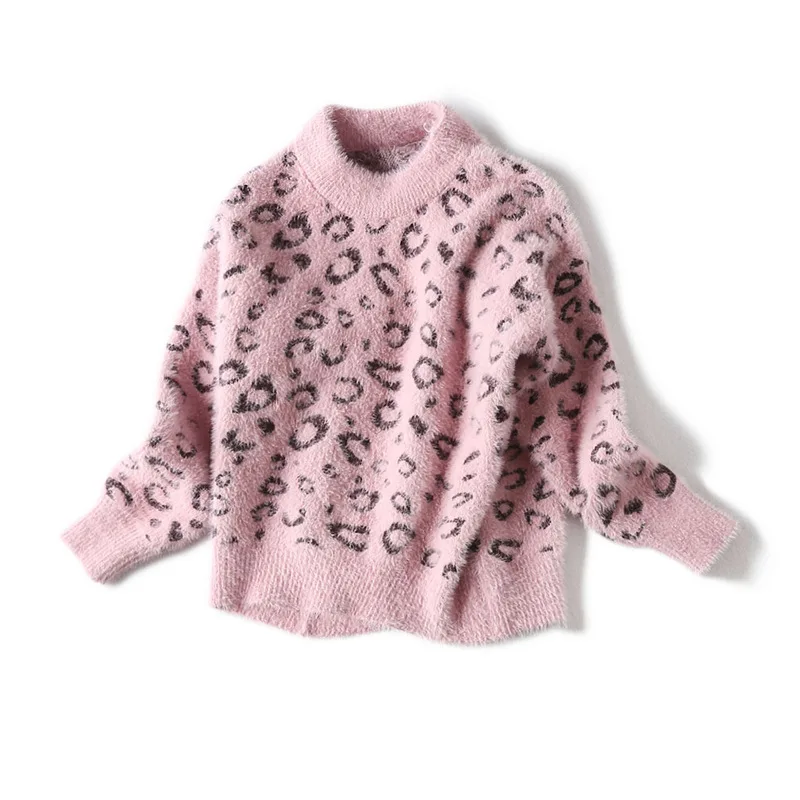 Baby Girls Pullovers Winter Thick Warm Sweaters Girl Animal Print Sweater Leopard Knit Kids Clothes Girl Wearing Woolen Sweater - Цвет: Image 01