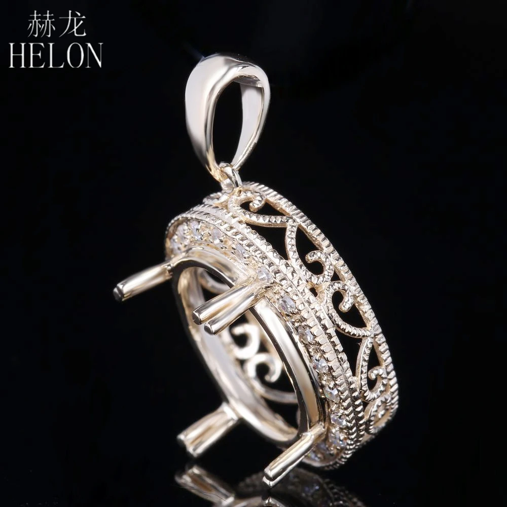 HELON сплошной 14k желтого золота полу крепление Halo Установка с бриллиантом изысканные кулон овальным вырезом 10x12 мм