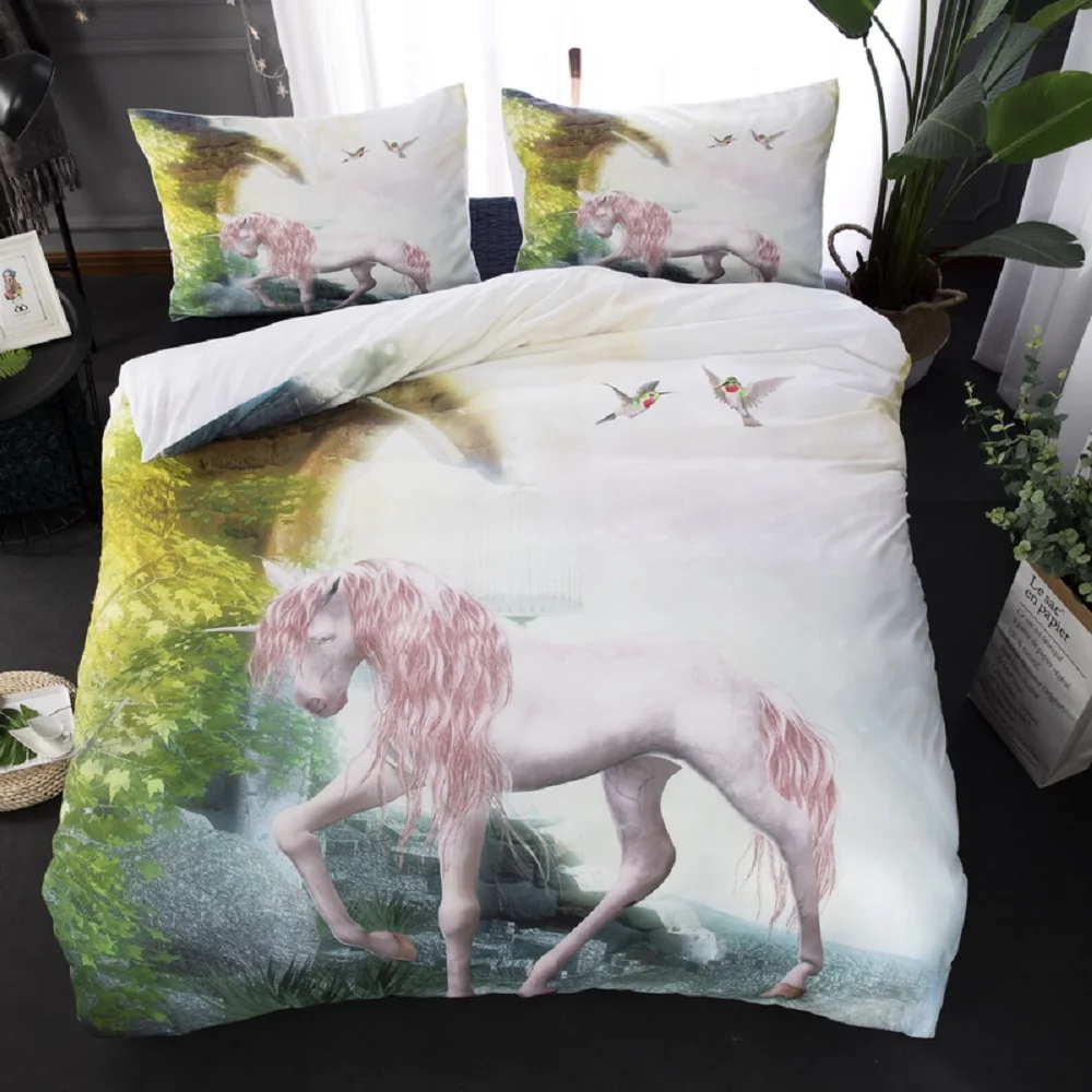 

Cute Unicorn Bedding Set Girl Dreamy Duvet Cover Set Luxury Microfiber Bed Linen Set with Pillowcase 3PCS Queen King Bed Cover