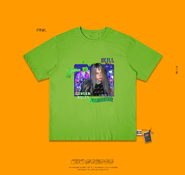 Exceed Fire Billie Eilish портретный дизайн пирус груша пара волна стиль короткий Половина рукава футболка Cec