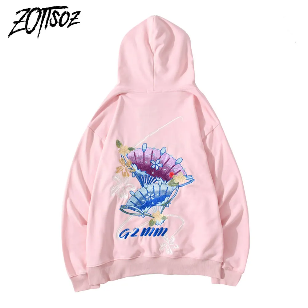

Japanese Style Harajuku Sweatshirts Streetwear Embroidery Hand Fans Flowers Pullover Hoodies Mens Hip Hop Casual Japan Clothing