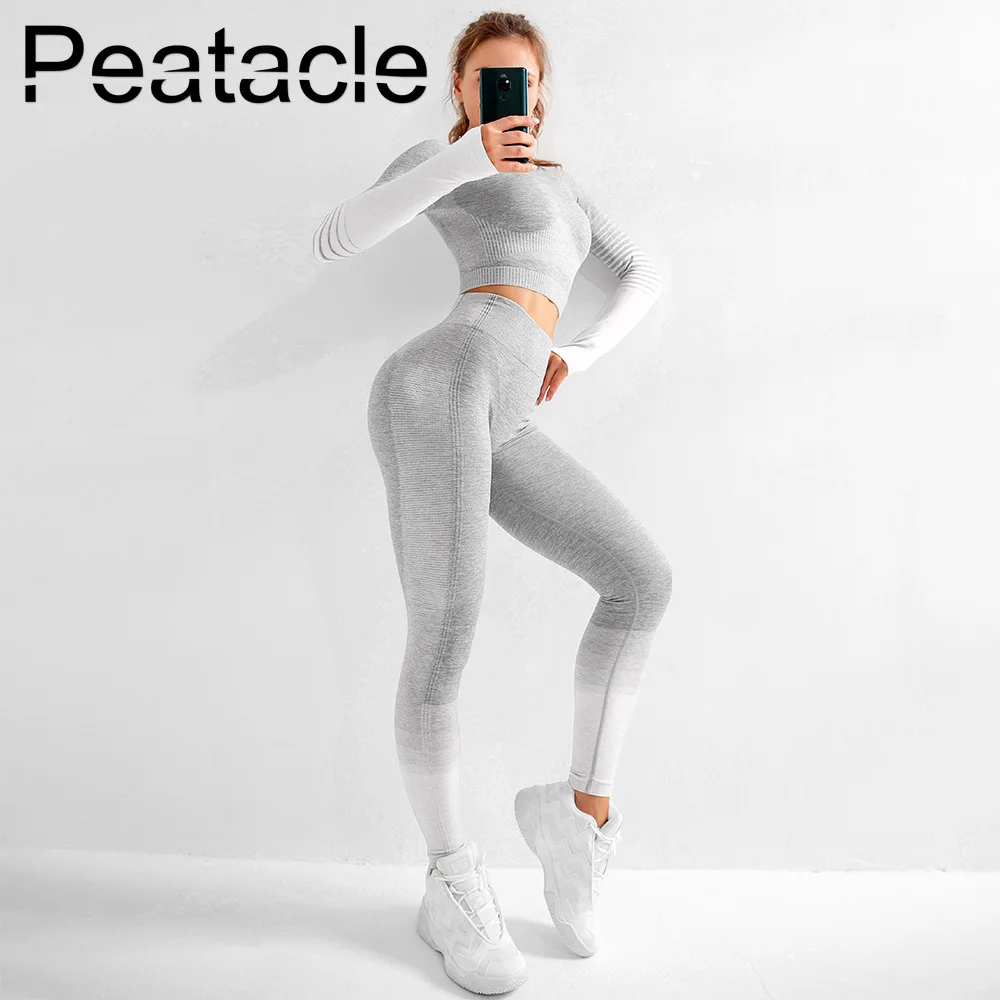 Peatacle, сексуальный бесшовный комплект для йоги, 2 предмета, женская одежда для фитнеса с высокой талией, одежда для спортзала, спортивный костюм для девушек и женщин, спортивная одежда