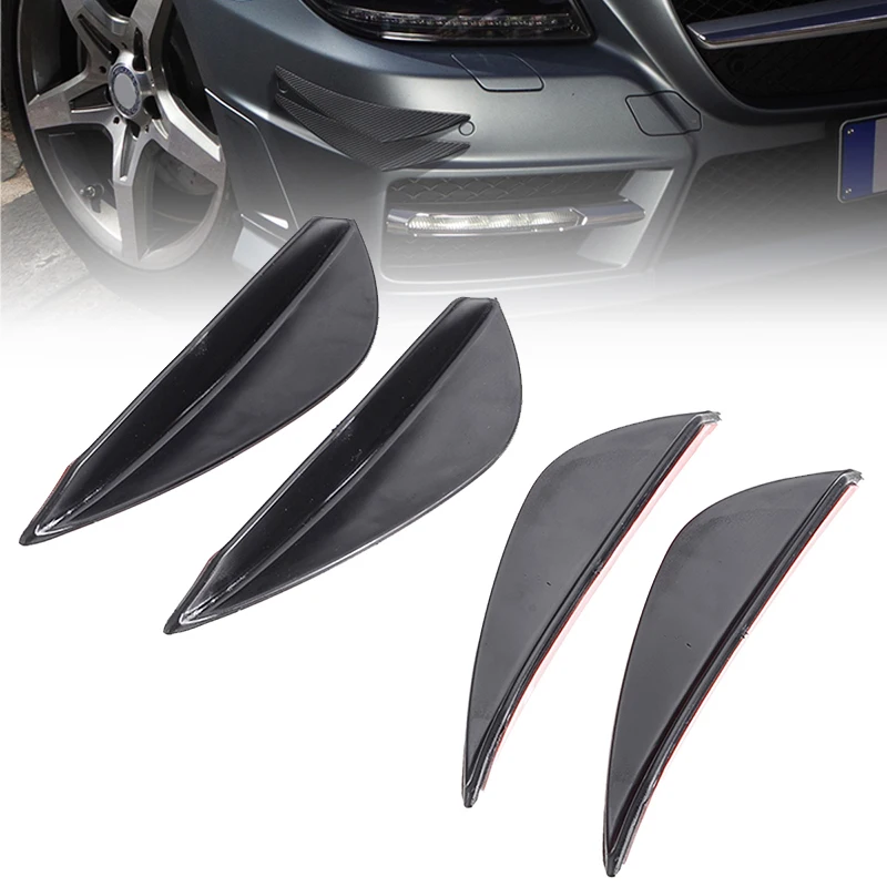 4pcs/Set ABS Black Car Styling Auto Front Bumper Fins Lip Canards Splitter Sticker Trim Kit For Audi For BMW For Nissan