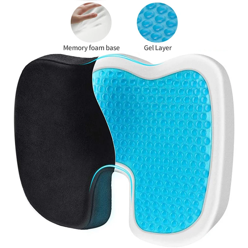 Gel Seat Cushion Cooling Coxyx Seat Cushions for Pain Relief with Removable Cover Memory Foam Seat Cushion for Car Office Seat Cushions for Chair-Tailbone,Sciatica Pain Relief XL, Gel SEAT Cushion 